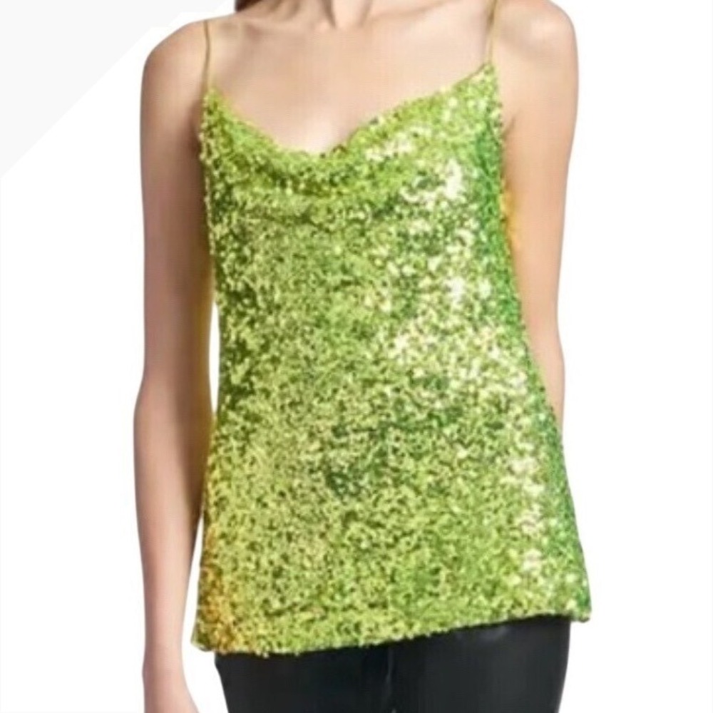 $185 NWT SACHIN & BABI Jesse Sequin Cami Chartreuse Prom Formal Party Tank SMALL